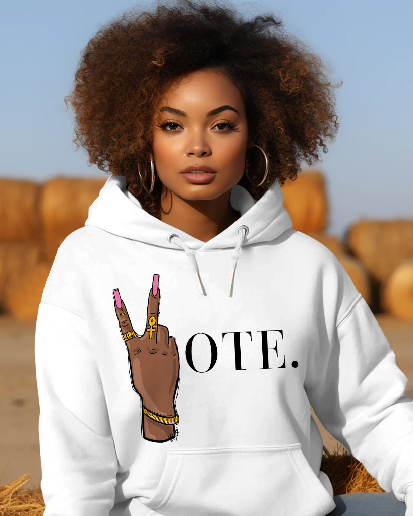 Black Voter Letter Print Long-sleeved Hooded Sweatshirt