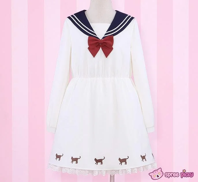 Sailor Moon Luna Printing Sailor Dress with Ribbon Necklace SP151690
