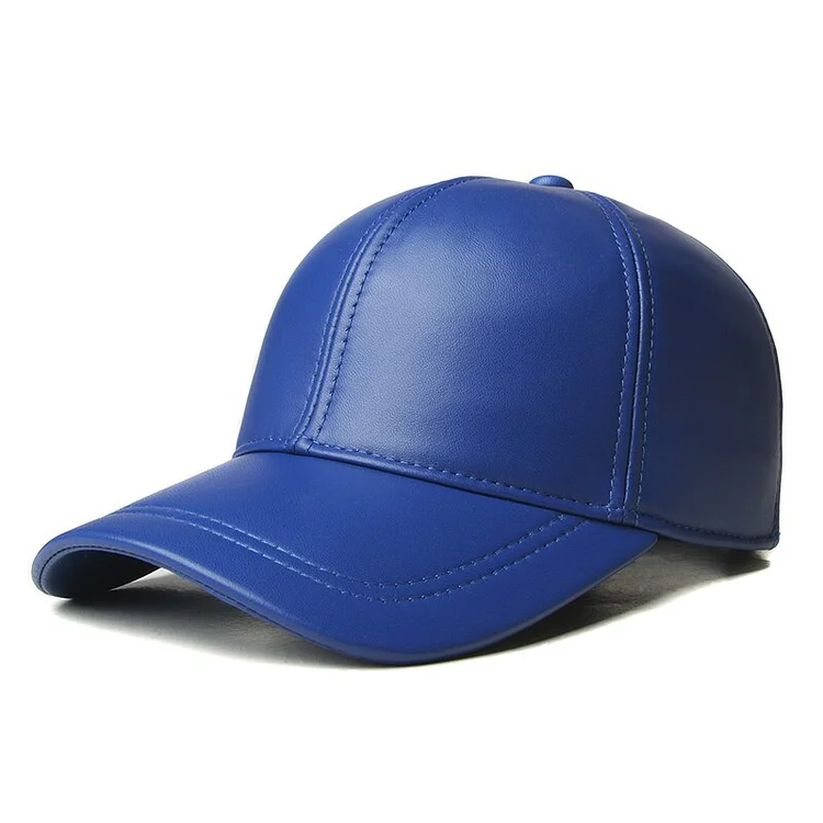 Leather Baseball Cap Mens And WomensSheep Skin Duck Tongue Leather Hat Blue Warm Hat