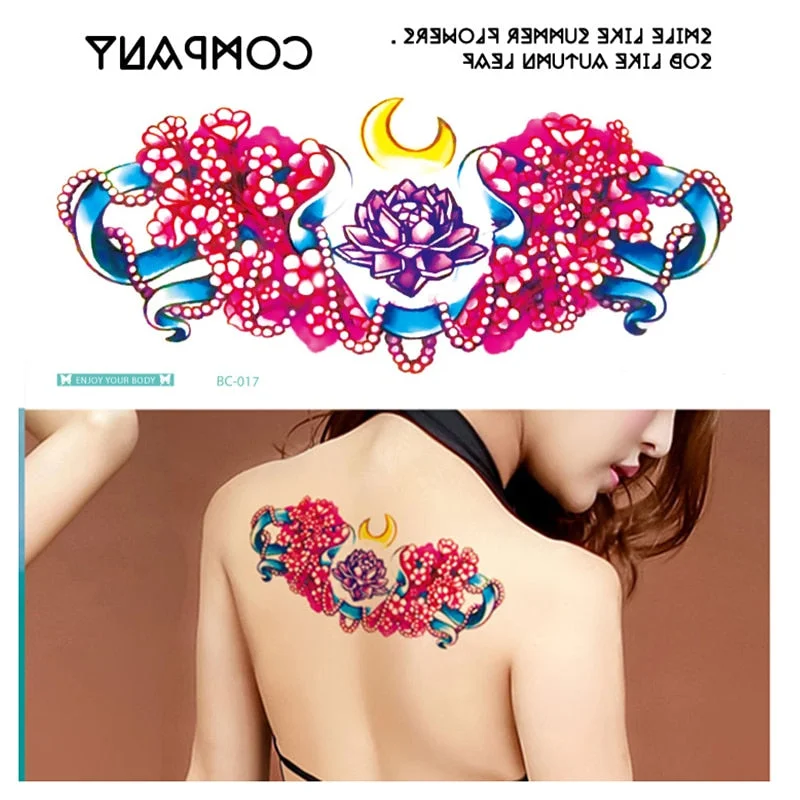 1Piece Temp Body Art Lower Back Temporary Tattoos Fantasy Fake Tattoo for Women Girls Adult Butterfly Flower Waterproof Stickers
