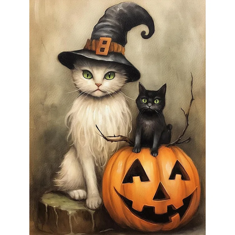 Halloween Pumpkin Cat  - Full Round - Diamond Painting(30*40cm)