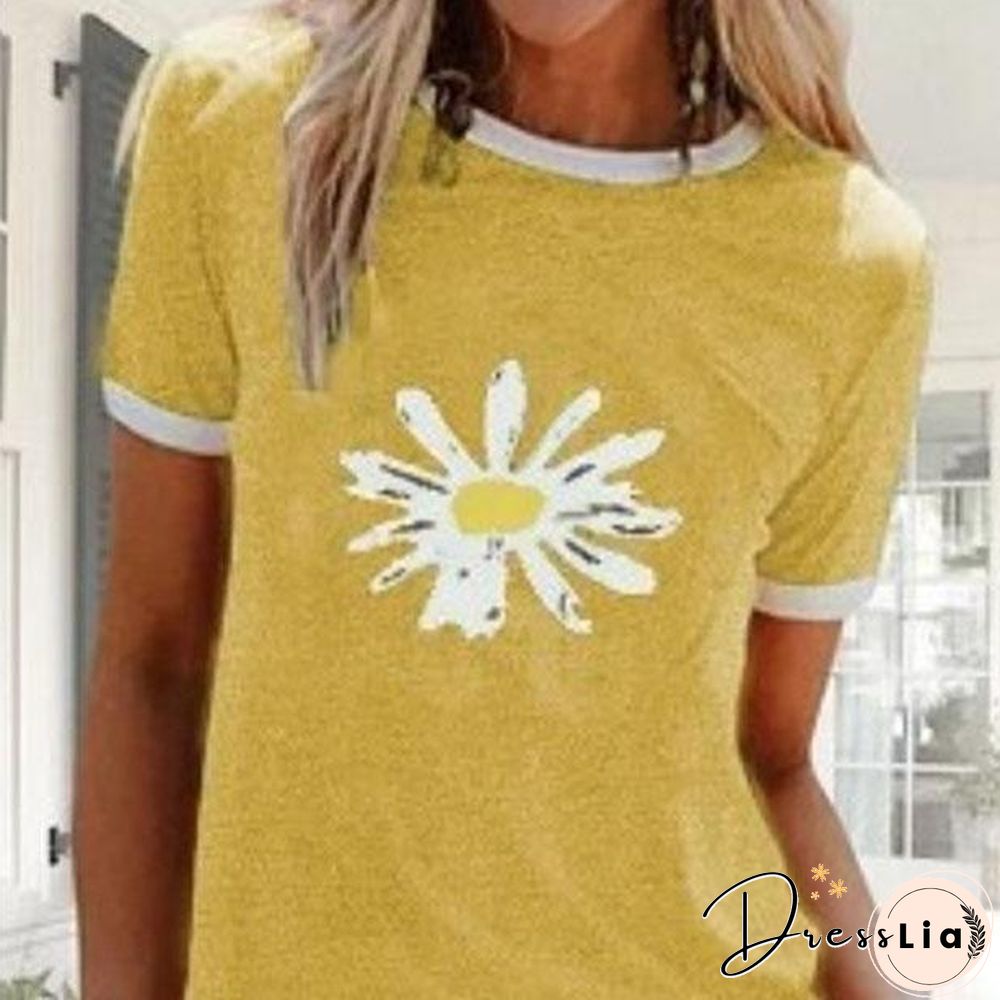 Loose Daily Women Round Neck Daisy T-Shirt