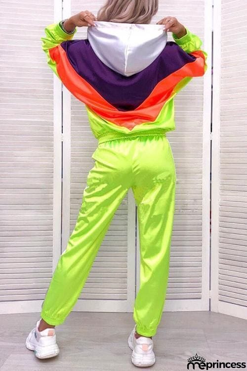 Color Block Zipper Hoodie Pants Set