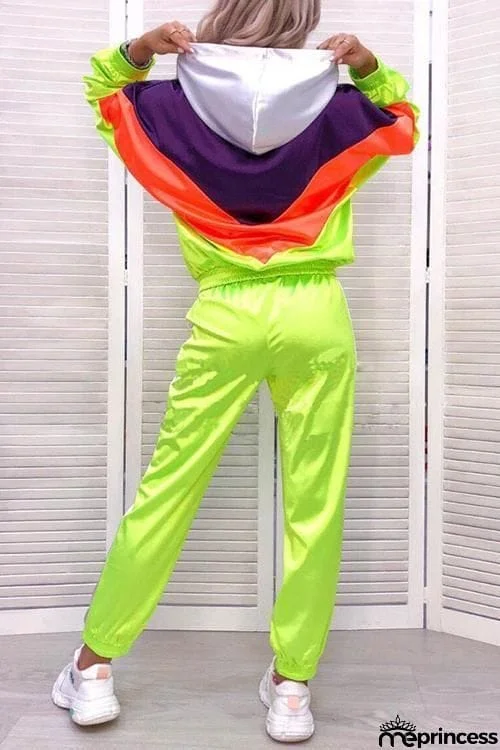 Color Block Zipper Hoodie Pants Set