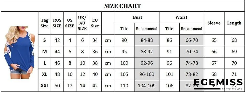 Women Cold Shoulder Long Sleeve Lace Blouse Causal Loose Solid Tops Tees | EGEMISS