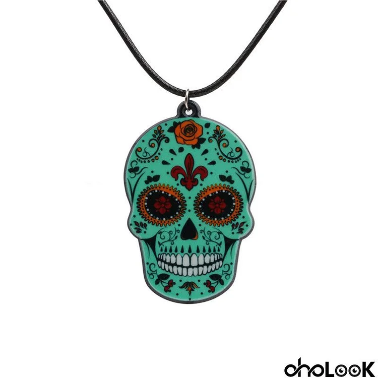 Women's Fashion Halloween Skull Rose Flower Cross Acrylic Pendant Necklace