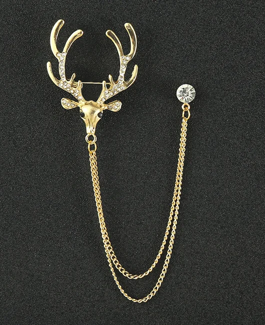 Fashion Animal Shape Metal Rhinestone Decor Hanging Chain Brooch 