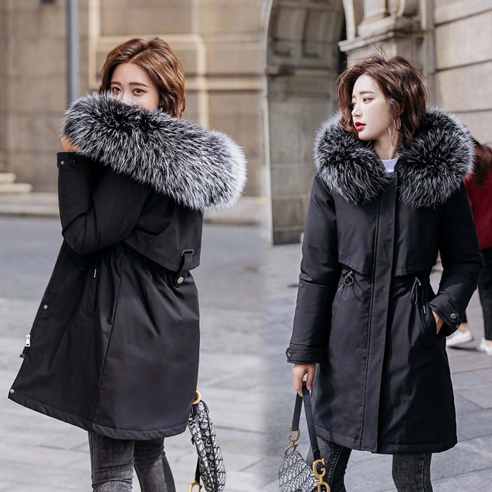 Vielleicht 2021 New Warm Fur Lining Long Parka Winter Jacket Women's Clothing Plus Size 6XL Medium Long Hooded Winter Coat Women