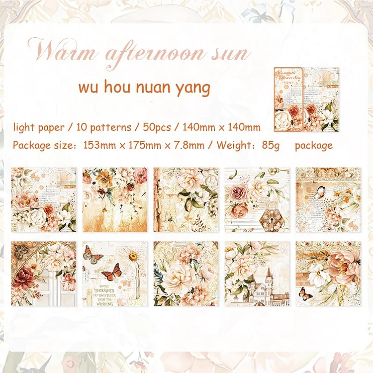 Journalsay 50 Sheets Romantic Flower Sea Series Vintage Large Size Material Paper Book