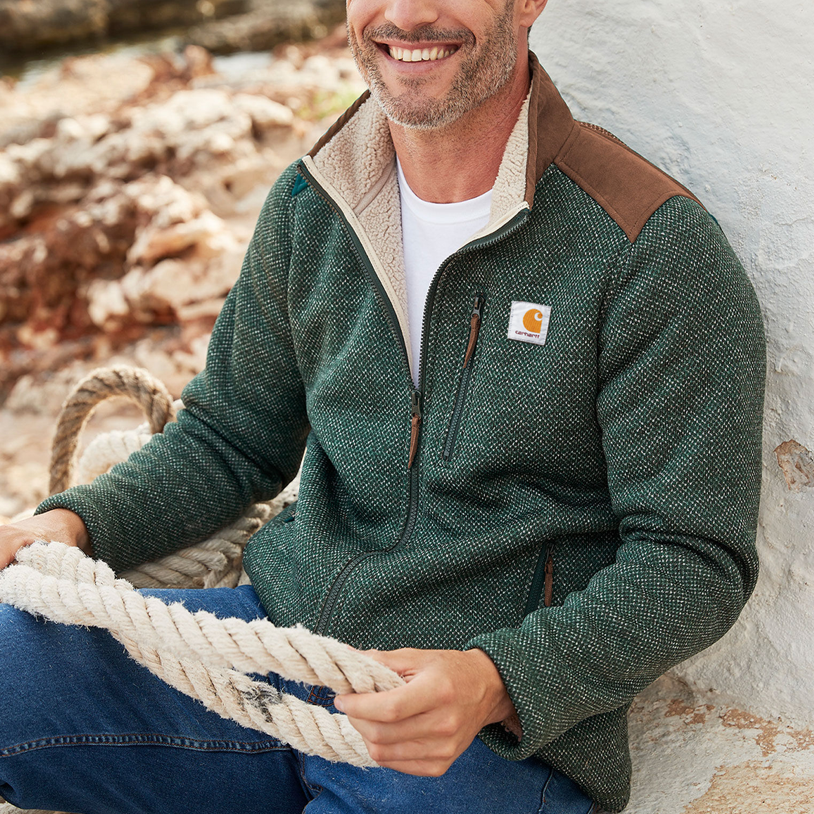 Men's Vintage Patchwork Lamb Fleece Multi-Pocket Reverse Collar Outdoor Jacket