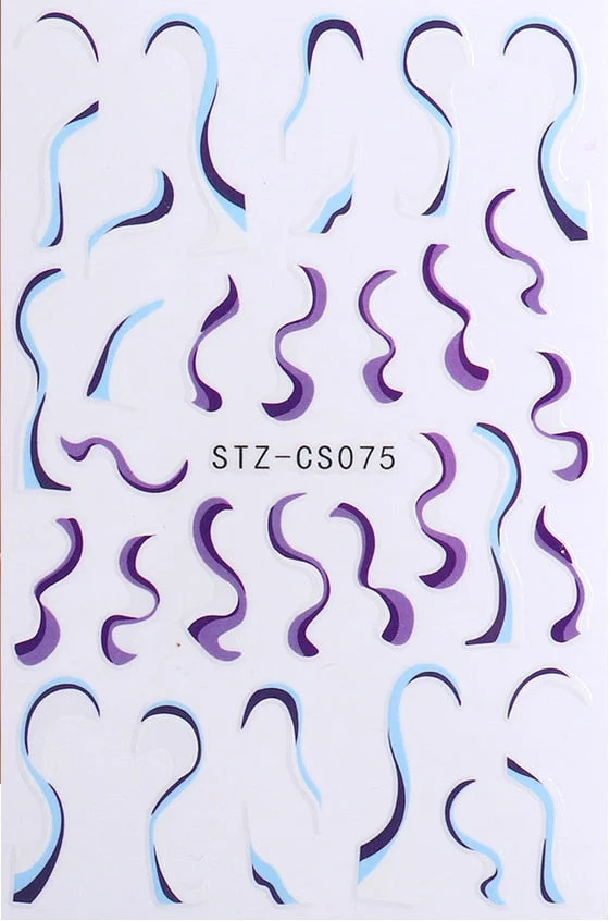 3D Swirl Lines Nail Sticker Geometry Irregular Whirling Wave Cow Print Decal on Nails Art Charms Manicure Slider Tip Accessories-Nail Inspo