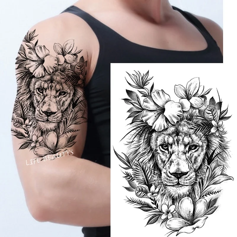 Sdrawing Tiger Cool Temporary Tattoo Sticker Fashion Wolf Waterproof Animal Body Art Arm Fake Removable Tatoo Men Women Personality