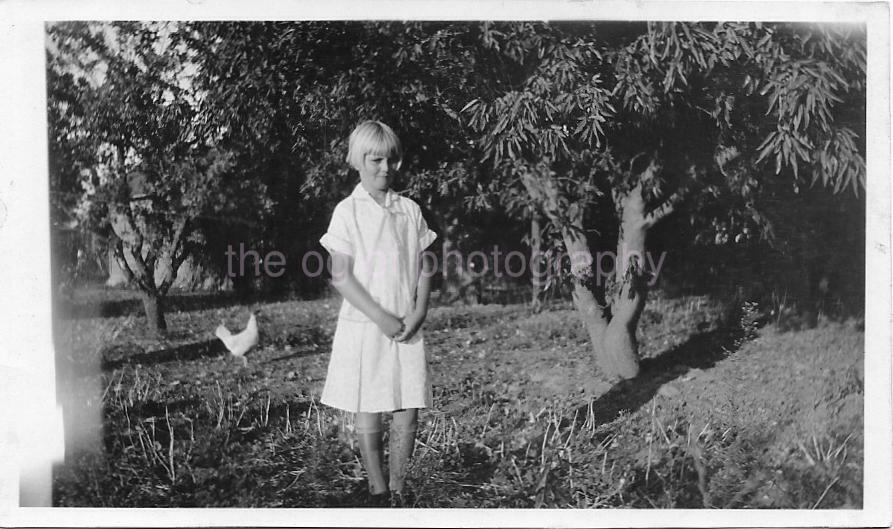 ROOSTER GIRL Found Photo Poster paintingGRAPH bwOriginal Snapshot VINTAGE 07 5 Z