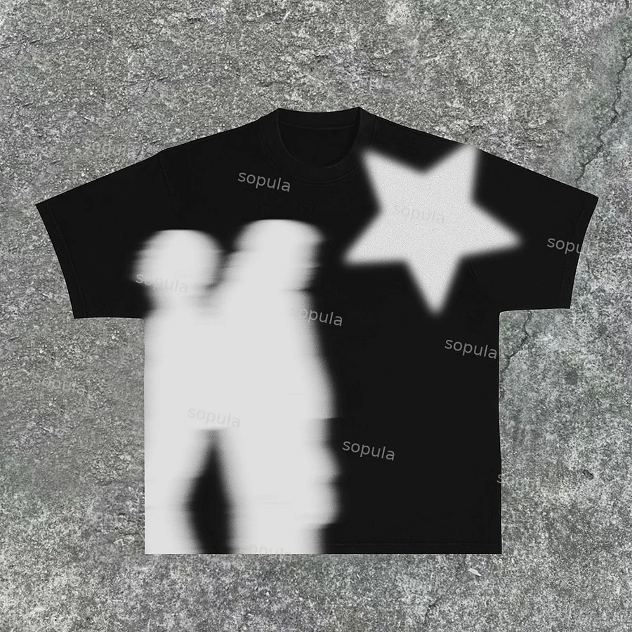 Men's Casual Virtual Shadow Graphics Cotton Short Sleeve T-Shirt