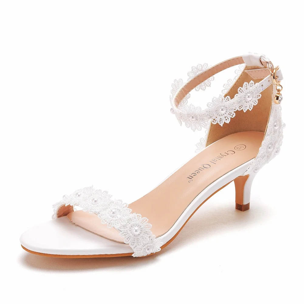 Breakj Breakj Cm Lace Flower Wedding Shoes Shallow Mouth With Sandals Fine And White Buckle Sandals Princess Sandals