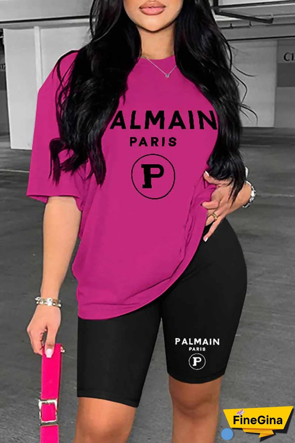 Blue Casual Print Letter O Neck Short Sleeve Two Pieces