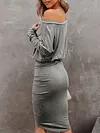 Wrap Asymmetric Pleated Off-The-Shoulder Long Sleeves Midi Dress