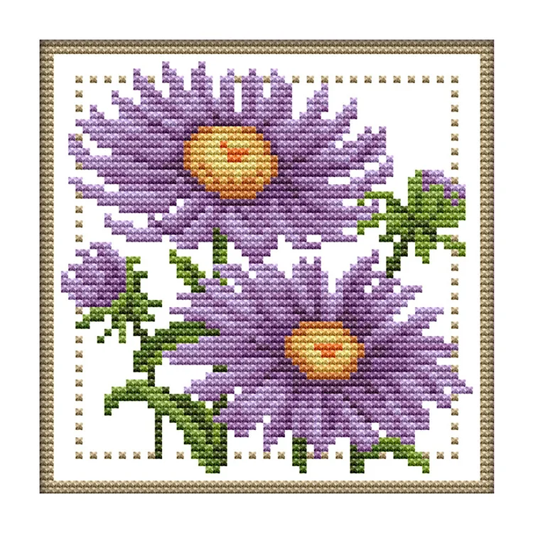Months Flower September 11CT Printed Cross Stitch Kits (21*21CM) fgoby