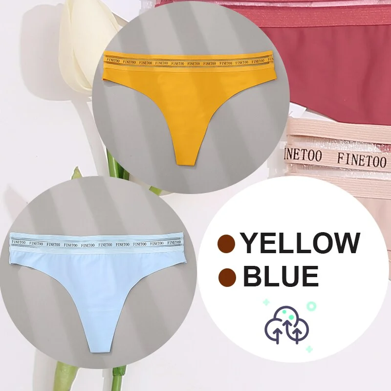 FINETOO 2PCS/Set Women Seamless G-string Panties M-XL Letter Soft Panties 7 Colors Patchwork Woman Underwear Thongs Lingerie