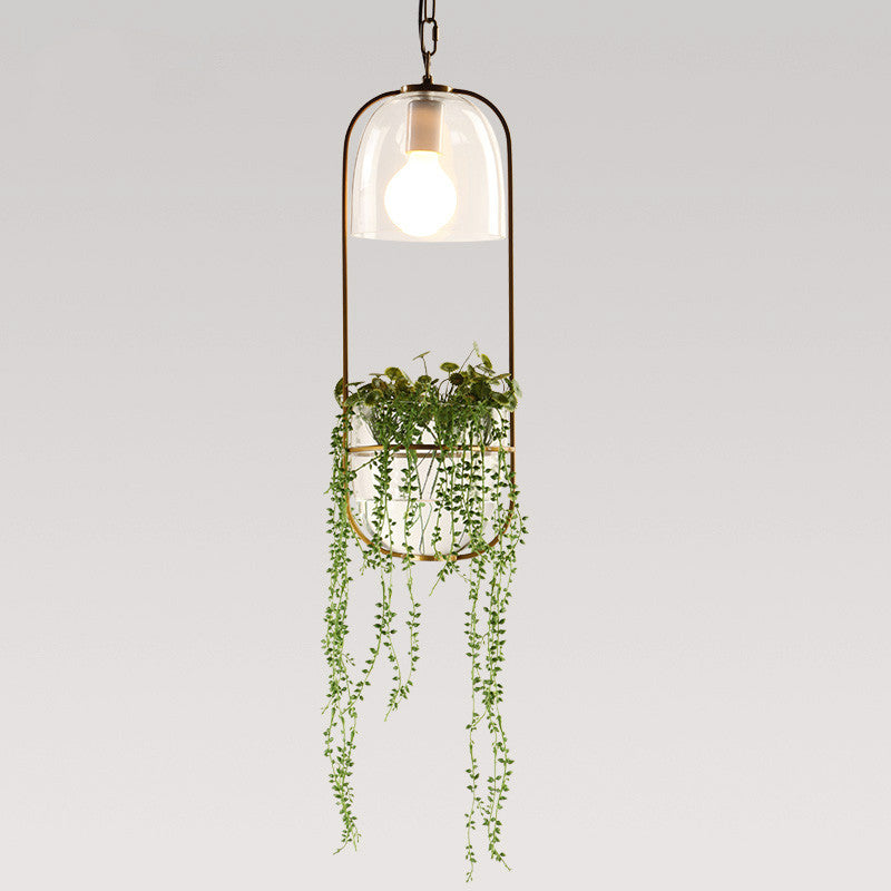 Hanging Plant Vase Brass Pendant Light