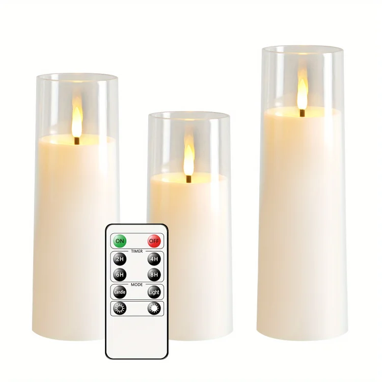 3 Pack Flickering Flameless Candles with Remote Control and Timer, LED Candles for Christmas Halloween Wedding Decoration (White)