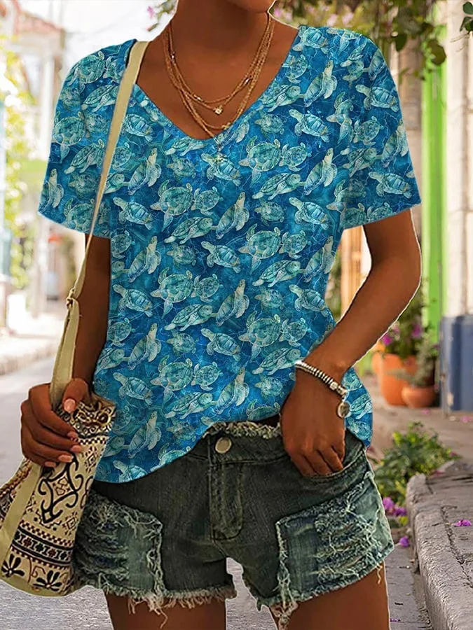🔥Buy 3 Get 10% Off🔥Women's Turtle Print Casual Short Sleeve T-Shirt