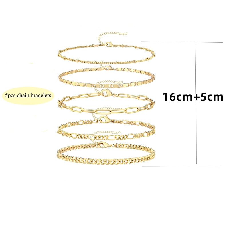 Jewelry Simple 5-piece Bracelet Set Fashion Metal Clip Bead Chain Combination Women’s Bracelet