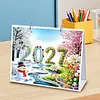 Diamond Art Painting 2027 Desk Calendar Non-Fading DIY Diamond Painting Calendar Ornament Multi Purpose DIY Resin Paintings Desks Kit for Office Home Interior Decoration (Flower)