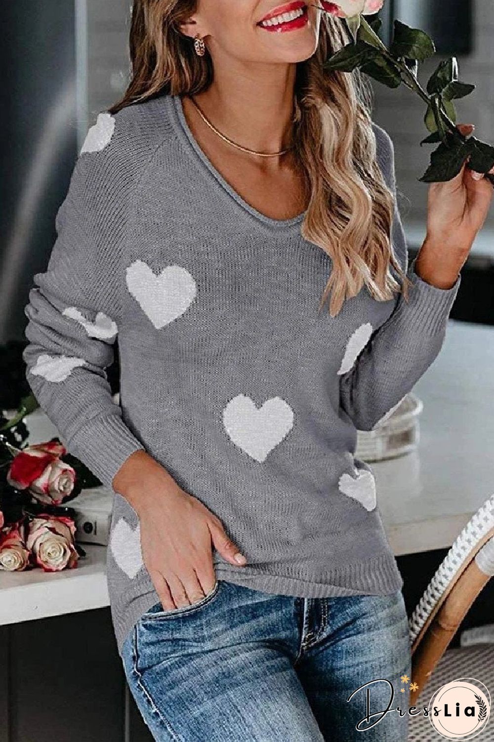 Loose V-Neck Love Knitted Sweater(5 Colors)