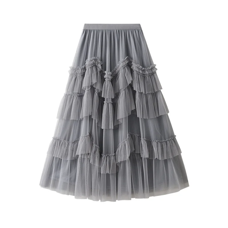 Nigikala Nigikala Skirt 2025 Spring New Mesh Dress Design Half-Dress Net Yarn Splicing Ponpong Skirt D1865