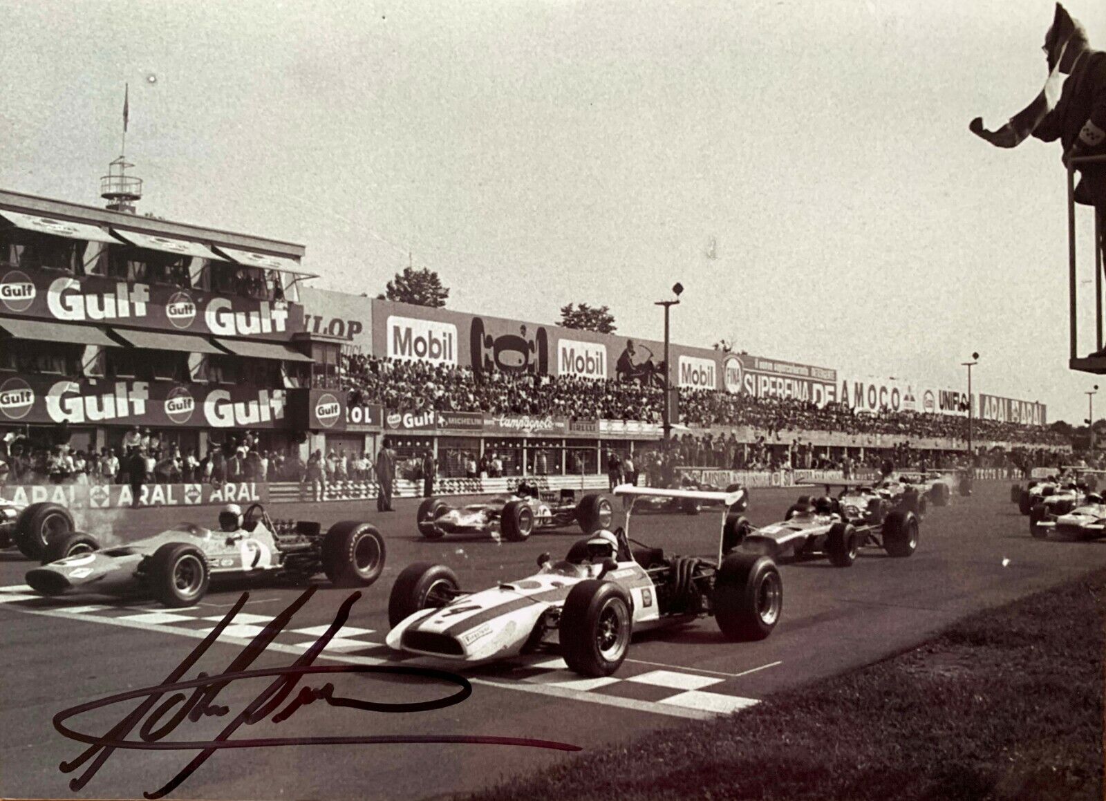 John Surtees Italian Grand Prix Monza 1968 Hand Signed Autograph Honda Ferrari