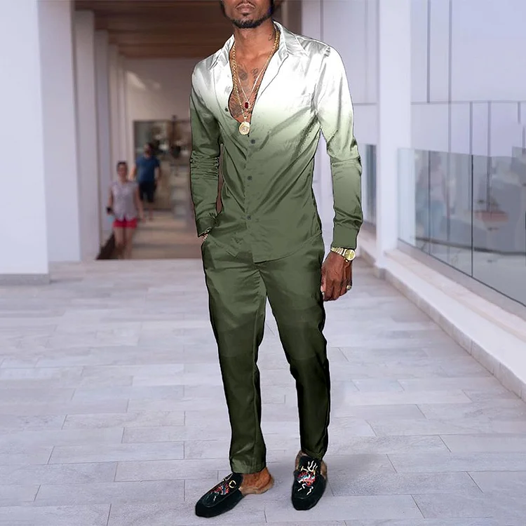 Trendy Green Gradient Shirt Set