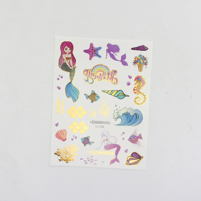 water tattoos for kids cartoon silver gold tattoo sticker sea mermaid temporary tattoos children girls hand tattoo finger decal