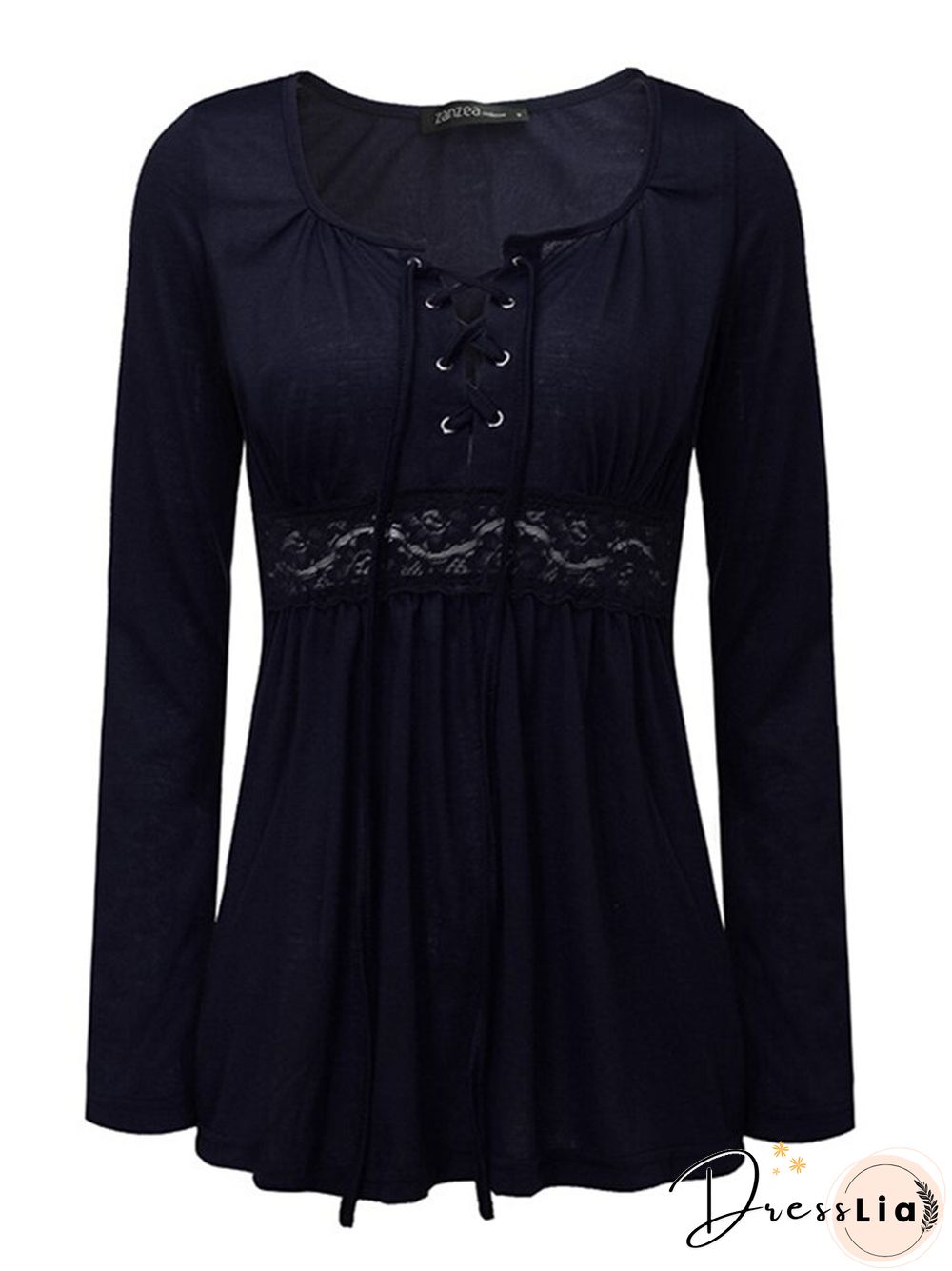 Women V-Neck Lace-up Floral Peplum Long Sleeve Shirts