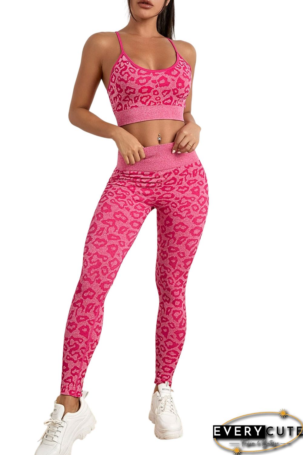 Pink Leopard Print Wide Waistband 2pcs Seamless Active Set
