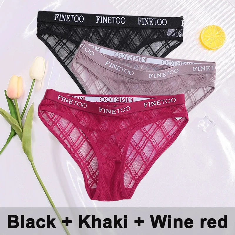 3PCS/Set Lace Panties Women's Lingerie Underwear Perspective Sexy Panties Female Underpanties Grid Mesh Design Briefs Pantys