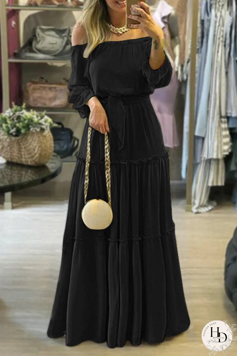 Sexy Elegante Sólido Fuera del Hombro Vestidos Plisados