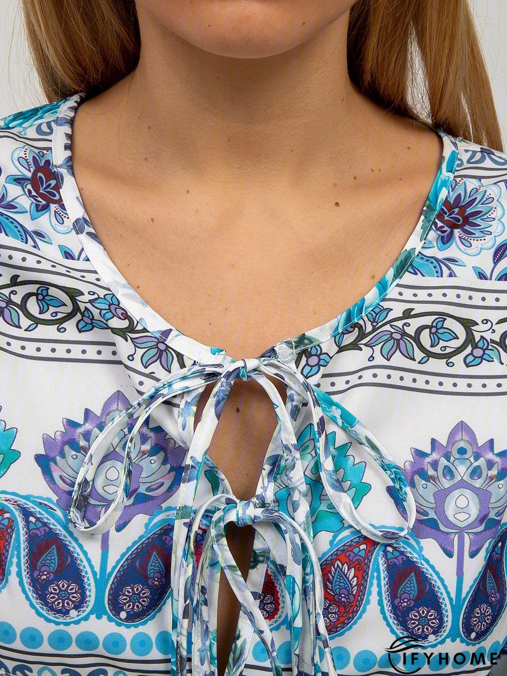 Ethnic Bohemian Floral Print Long Sleeve V-Neck Women Blouse Top | IFYHOME