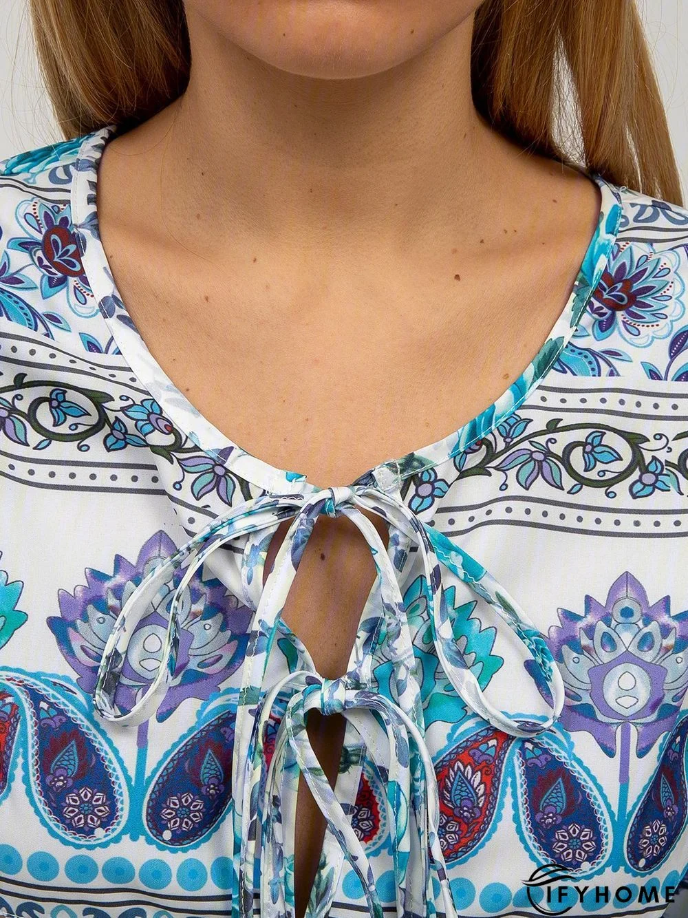 Ethnic Bohemian Floral Print Long Sleeve V-Neck Women Blouse Top | IFYHOME