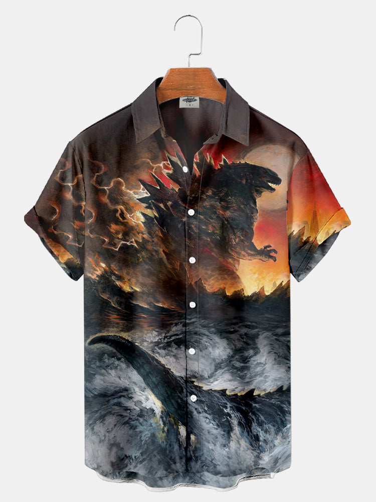 Men's Classic Monster Print Shirt PLUSCLOTHESMAN