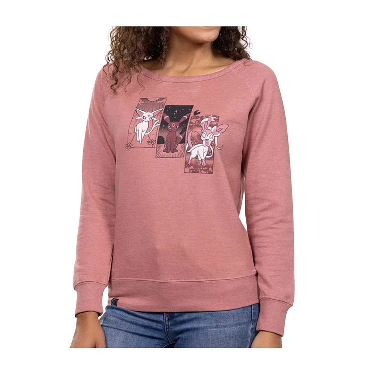 Pokémon Stories: Espeon, Umbreon & Sylveon Pink Capped Neck Sweatshirt - Adult