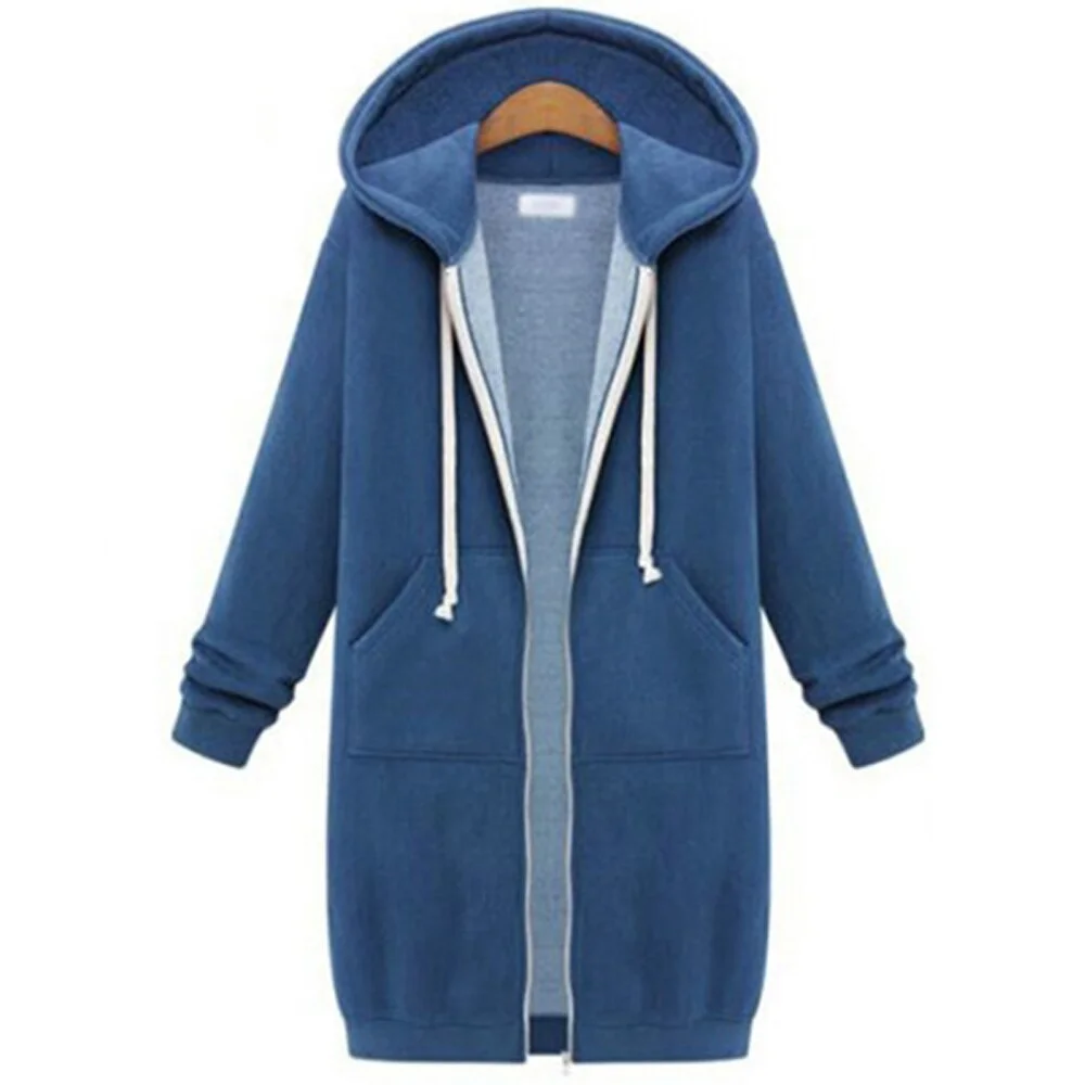 Autumn Women's Long Hoodies Casual Pockets Zipper Sweatshirt Plus Size Long Sleeve Female Hooded Jacket Outerwear Sudadera Mujer