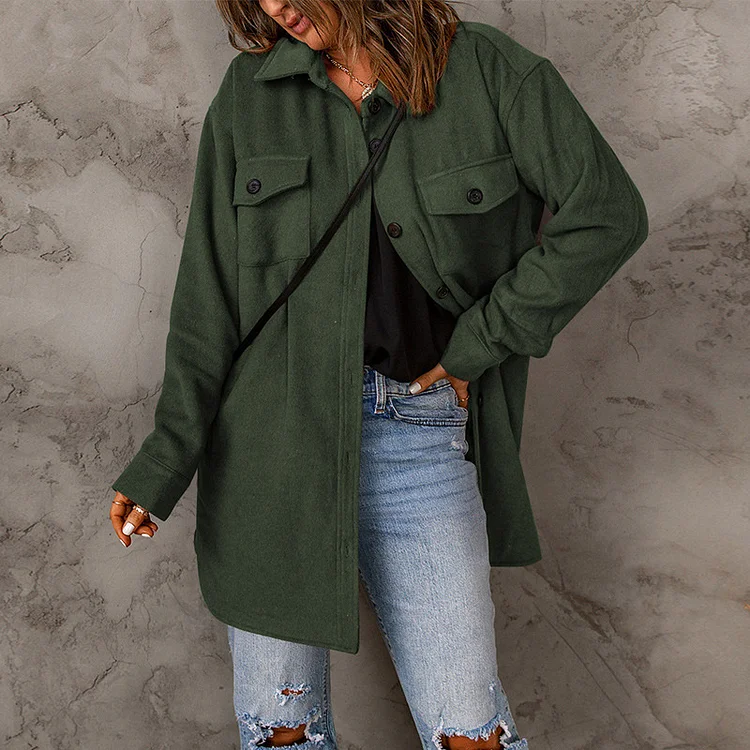 Women's Jacket Coat Solid Color Single Breasted Casual Lapel Wool Jacket