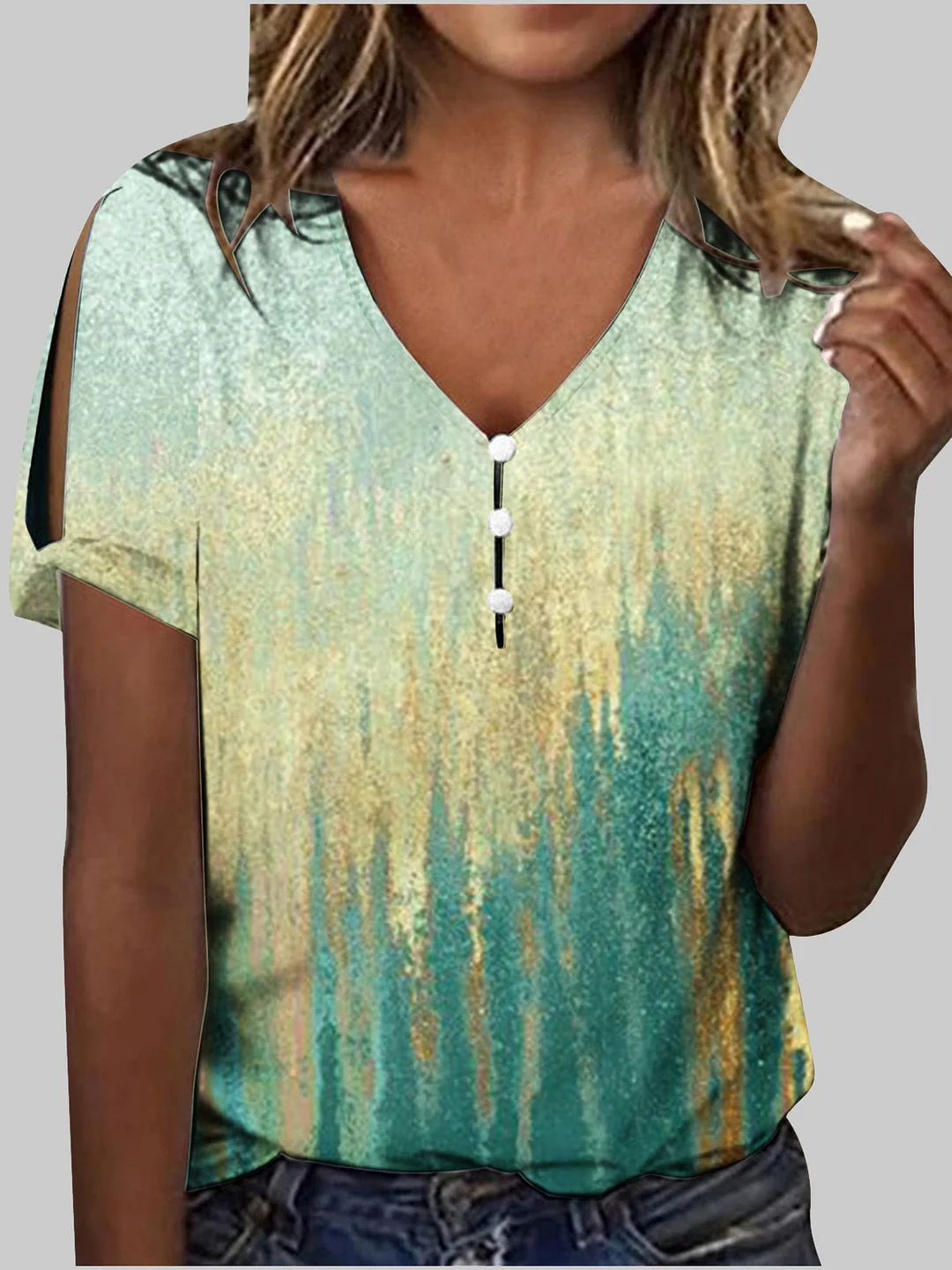 Women's Graphic Printed V-neck Short Sleeve Top