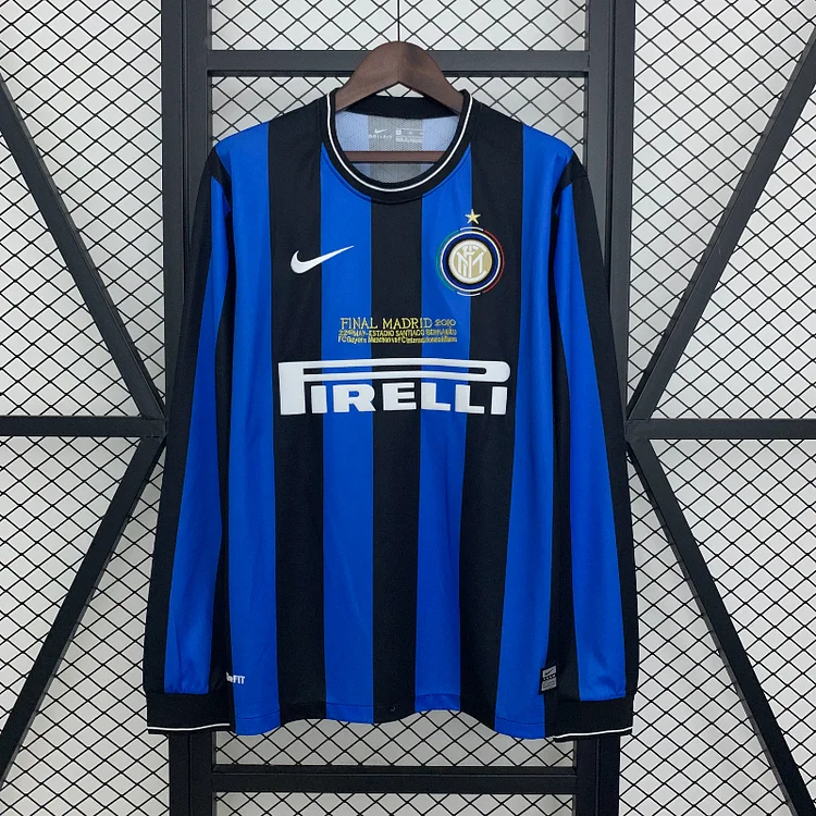 2009/2010 Retro Internazionale Milan Home UEFA Champions League Edition Long Sleeve Football Jersey