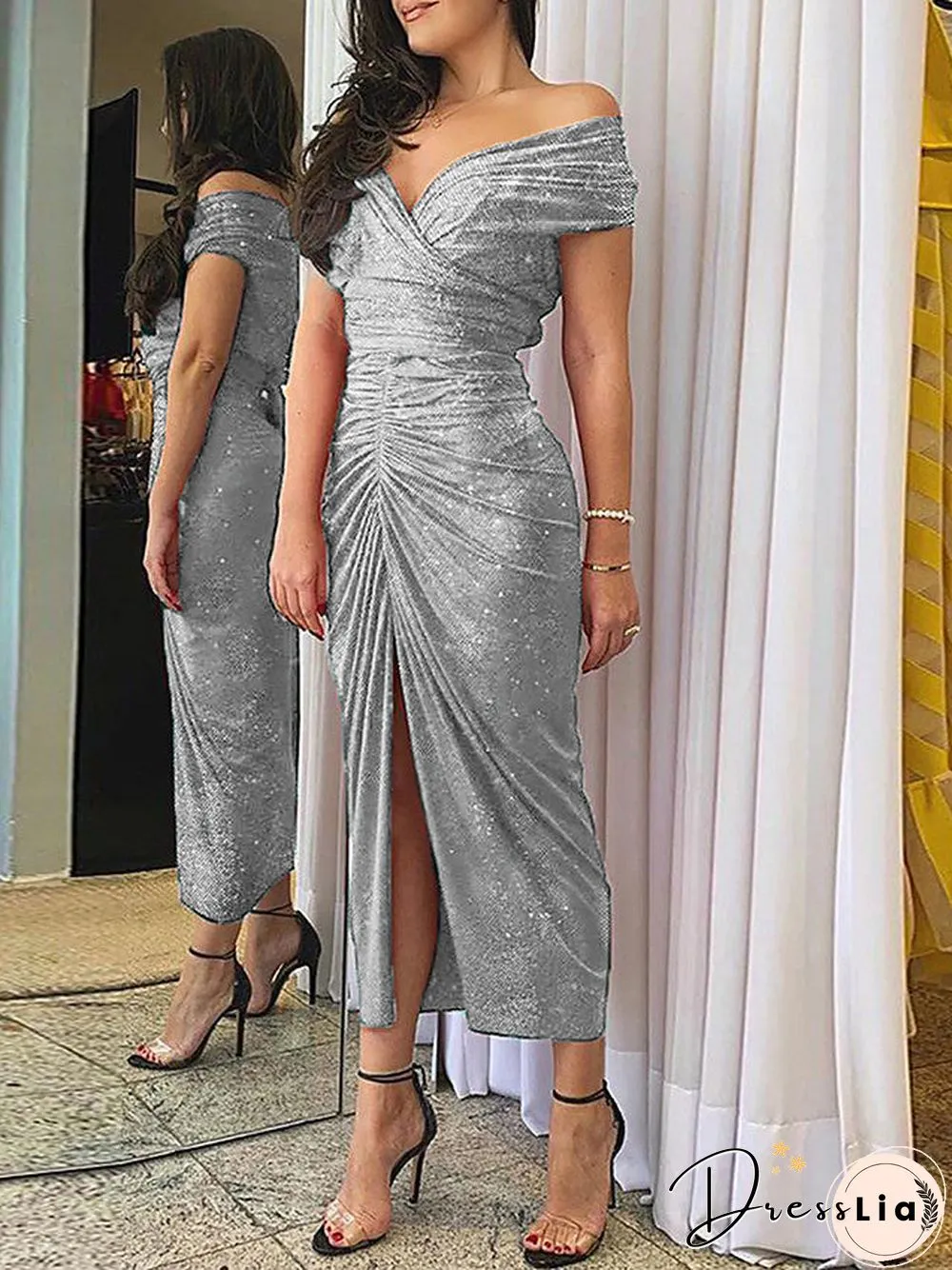 Women's Sheath Dress Midi Dress Short Sleeve Fall Hot Sexy Black Red Green Gray S M L XL Black Dresses