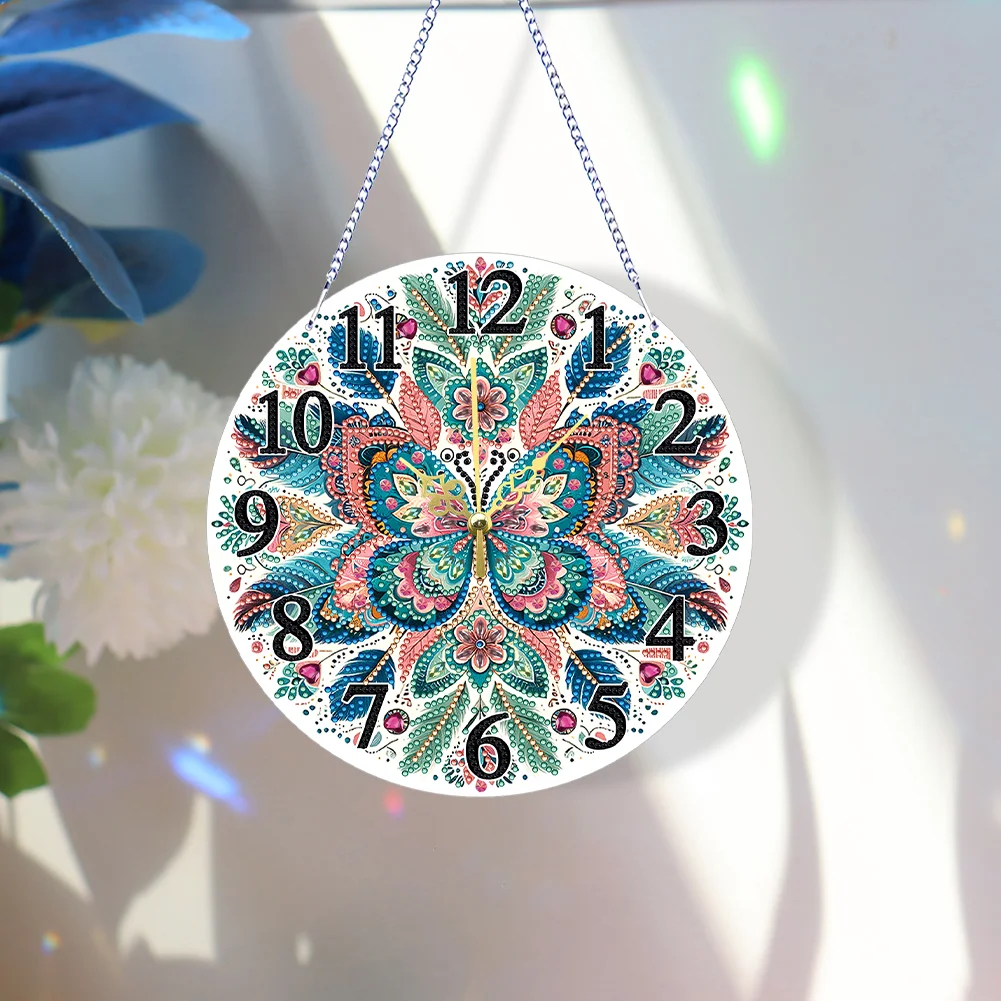 2D Flat DIY Butterfly 5D Diamond Painting Hanging Clock for Living Room Decor