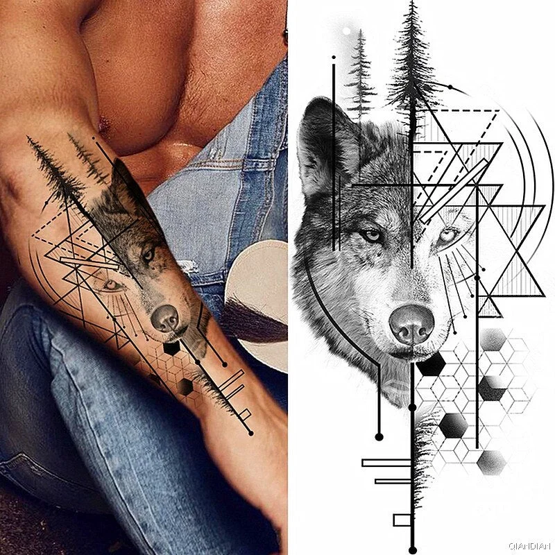 Wolf Tiger Manipulator Temporary Tattoo Sticker Waterproof Skull Flower Compass Eagle Deer Body Arm Sleeve Fake Totem Women Man