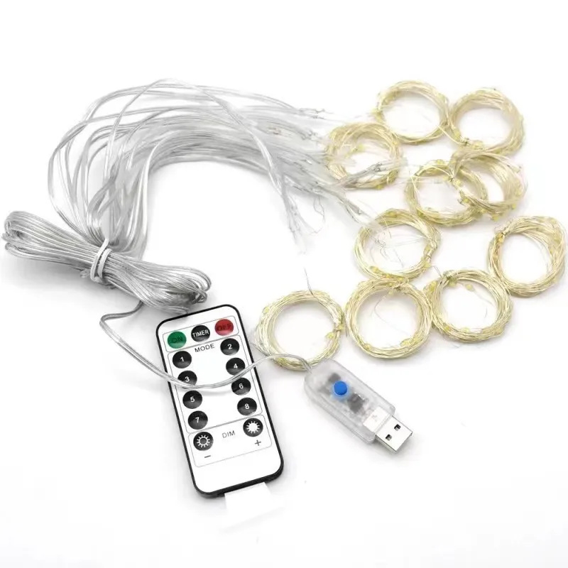 Tegooe USB Powered LED Curtain String Lights with Remote - 8 Modes