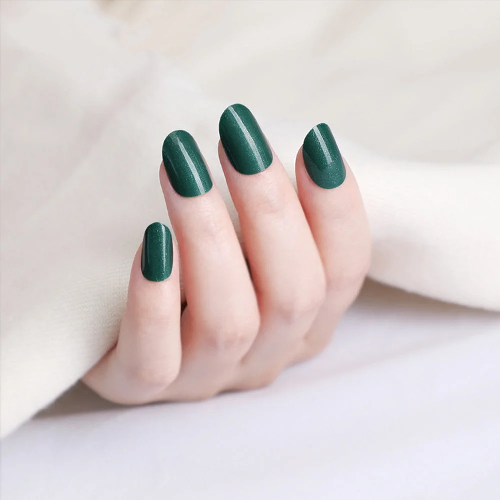 24Pcs Shiny Nude Oval Fake Nails For Children Natural Artificial Press On False Nails DIY Finger Tip Manicure Tools-Nail Inspo